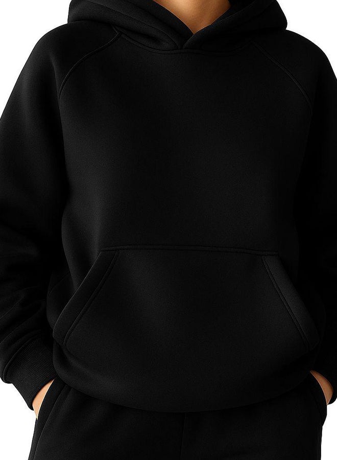 Oversize Milton Plush Sponge Cotton Hoodie - Black